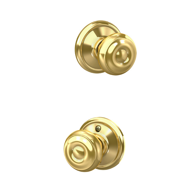 Schlage Residential F10 Georgian Passage Knob Lock In Vis Pack Function, Bright Polished Brass