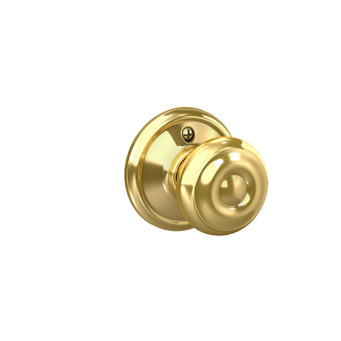 Schlage Residential F10 Georgian Passage Knob Lock In Vis Pack Function, Bright Polished Brass