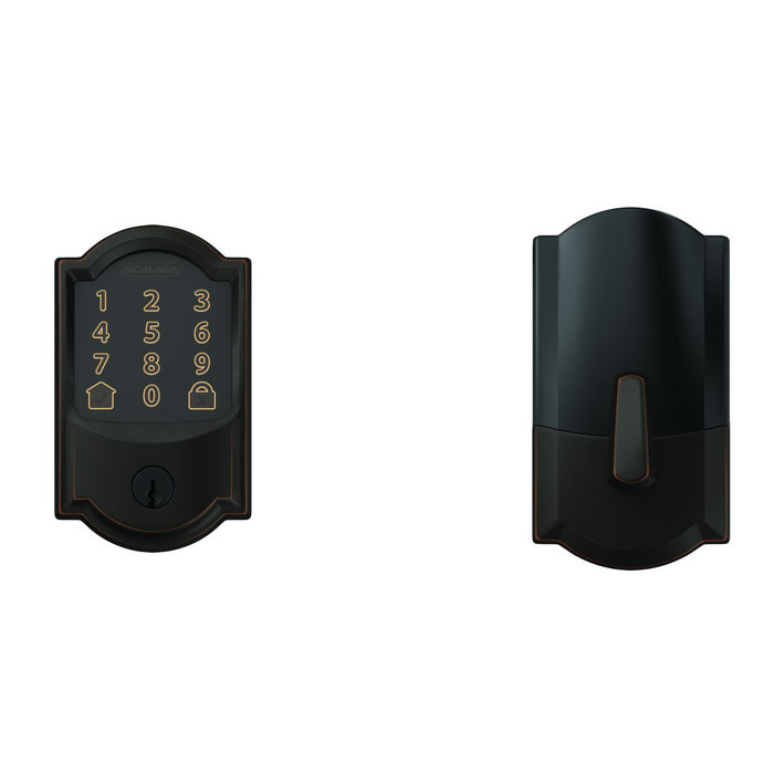 Schlage Residential BE489WBC Encode Smart Wifi Single Cylinder Deadbolt With Touchscreen, Camelot Trim, Aged Bronze