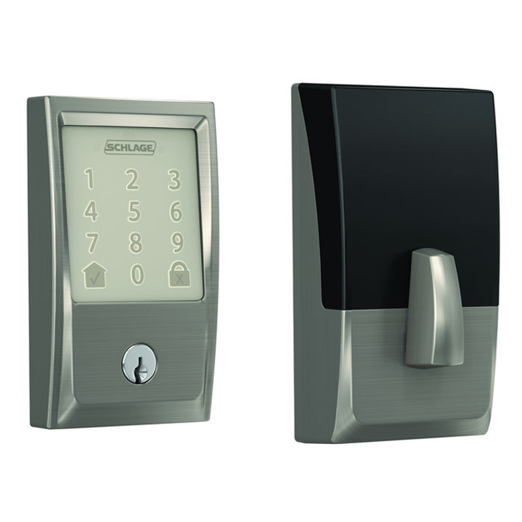 Schlage Residential BE489WBC Encode Smart Wifi Single Cylinder Deadbolt With Touchscreen, Century Trim, Satin Nickel
