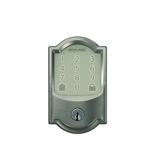 Schlage Residential BE489WBC Encode Smart Wifi Single Cylinder Deadbolt With Touchscreen, Camelot Trim, Satin Nickel