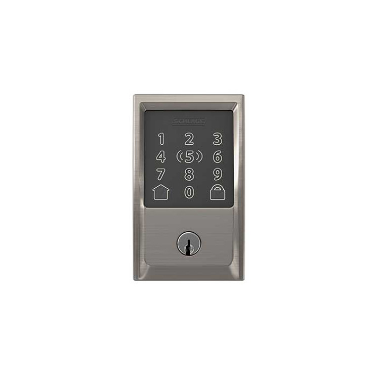 Schlage Residential BE499WB Encode Plus Smart Wifi Single Cylinder Deadbolt With Touchscreen, Compatible With Apple Homekit and Schlage Home App, Century Trim, Satin Nickel