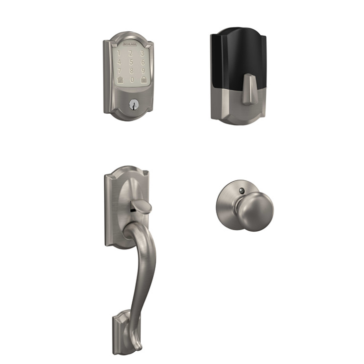 Schlage Residential Encode Smart Wifi Deadbolt With Handleset Camelot Exterior And Plymouth Interior Knob, Satin Nickel