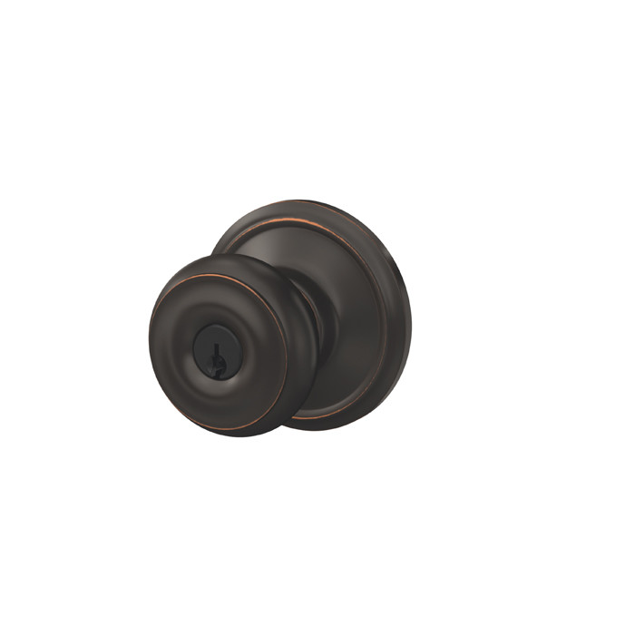 Schlage Residential F51A Georgian Keyed Entry Knob Lock In Vis Pack Function, Aged Bronze