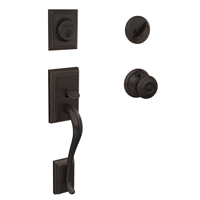 Schlage Residential F60 Addison Handleset/Entrance Georgain Knob Complete Lock In Vis Pack Style Handleset, Georgian, Aged Bronze