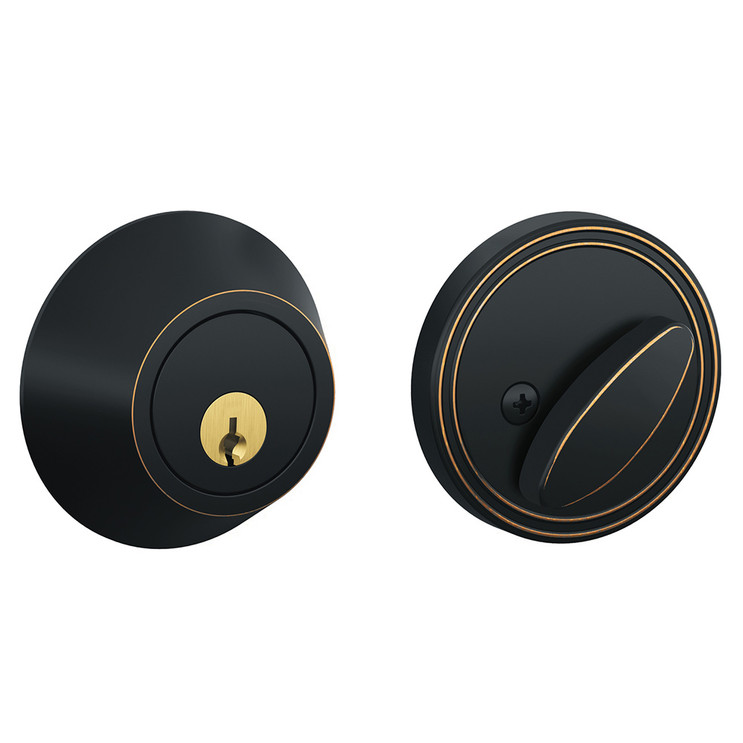 Schlage Residential JD60 Deadbolt, Single Cylinder, Schlage C Keyway, Adjustable 2-3/8" or 2-3/4" Backset, Aged Bronze