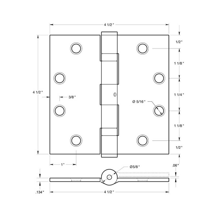Deltana 4-1/2" X 4-1/2" Square Corner Hinge W/ Ball Bearings And Nrp Residential Steel, .13 Thickness, Bearing, Oil Rubbed Dark Bronze