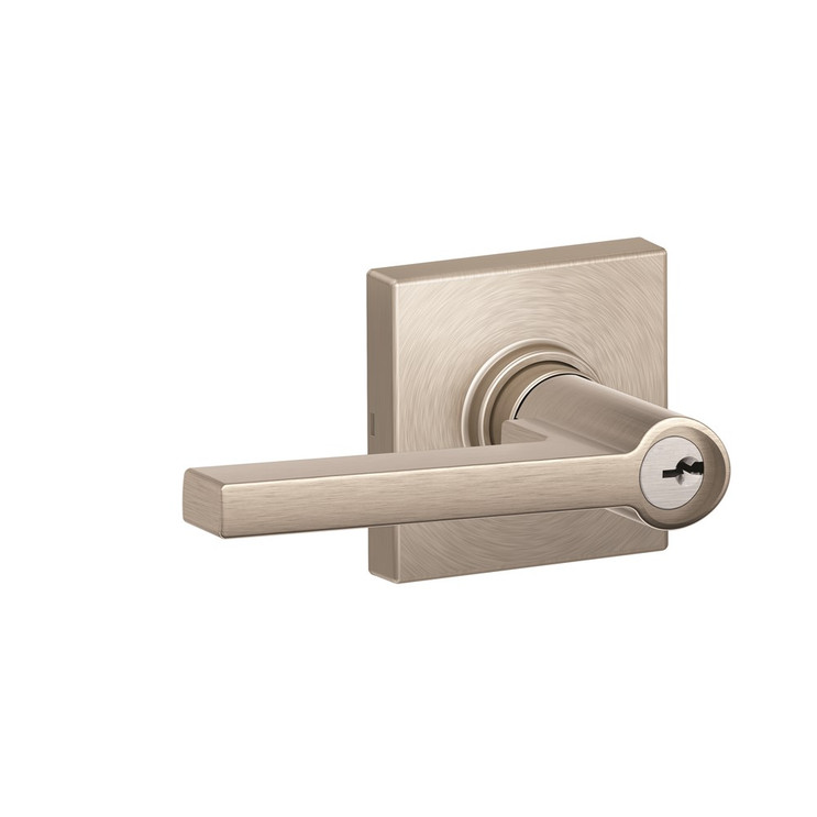 Schlage Residential J54 Solstice Keyed Entry Lever Lock With Collins Trim Function, Decorative, Satin Nickel