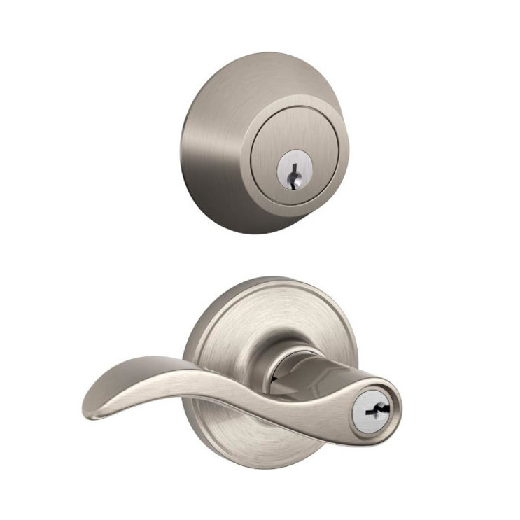 Schlage Residential JC60 Combination Seville Keyed Entry Lever And Single Cylinder Deadbolt In Vis Pack, Adjustable 2-3/8" or 2-3/4" Backset, Satin Nickel