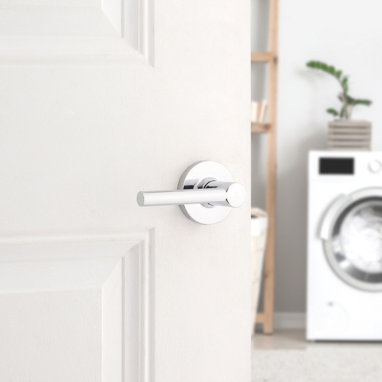 Safe Lock SL1000 Reminy Passage Lever, Round Rose, Round Corner Adjustable Latch, Round Corner Strike, Bright Polished Chrome