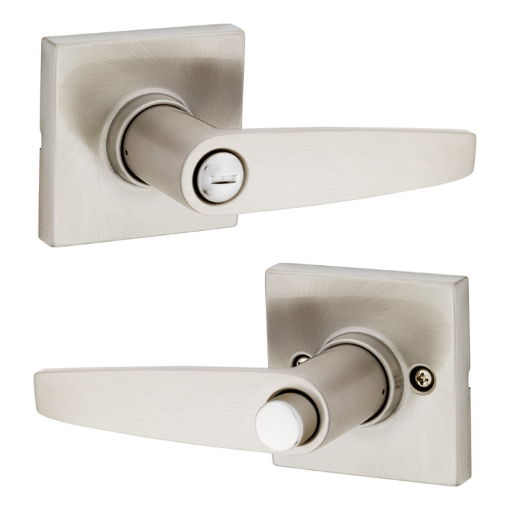 Safe Lock SL4000 Winston Privacy Lever, Turn Button Inside, Square Rose, Round Corner Adjustable Latch, Round Corner Strike, Satin Nickel