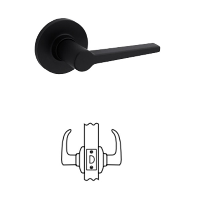 Safe Lock SL1000 Daylon Passage Lever, Round Rose, Round Corner Adjustable Latch, Round Corner Strike, Matte Black