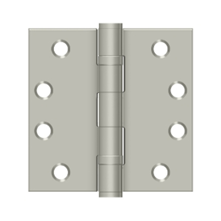 Deltana 4" X 4" Square Corner Hinge W/Ball Bearings Heavy Duty Steel, .129 Thickness, Ball, Satin Nickel (Pair)