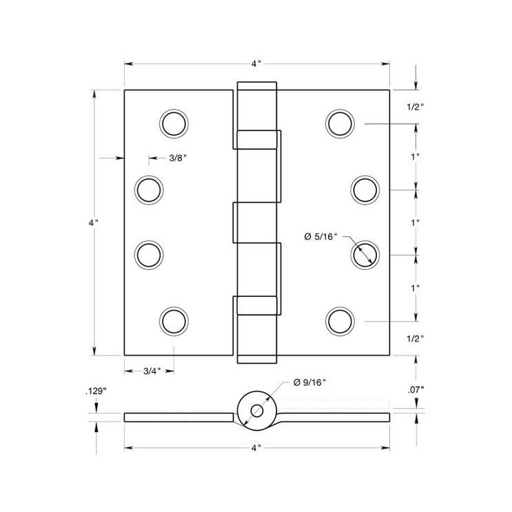 Deltana 4" X 4" Square Corner Hinge W/Ball Bearings Heavy Duty Steel, .129 Thickness, Ball, Satin Nickel