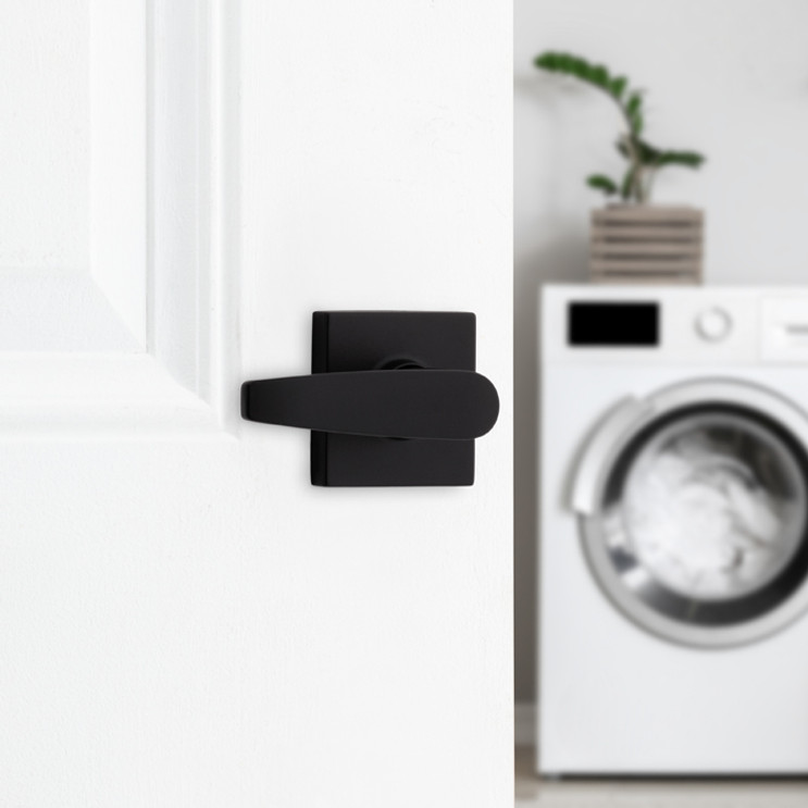 Safe Lock SL1000 Winston Passage Lever, Square Rose, Round Corner Adjustable Latch, Round Corner Strike, Matte Black