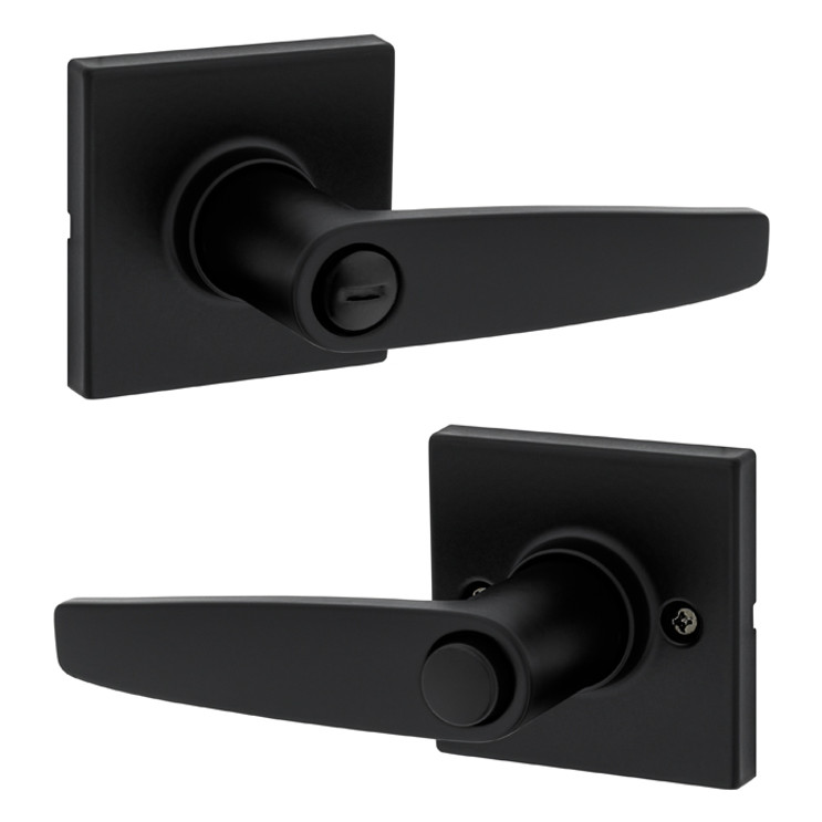 Safe Lock SL4000 Winston Privacy Lever, Turn Button Inside, Square Rose, Round Corner Adjustable Latch, Round Corner Strike, Matte Black