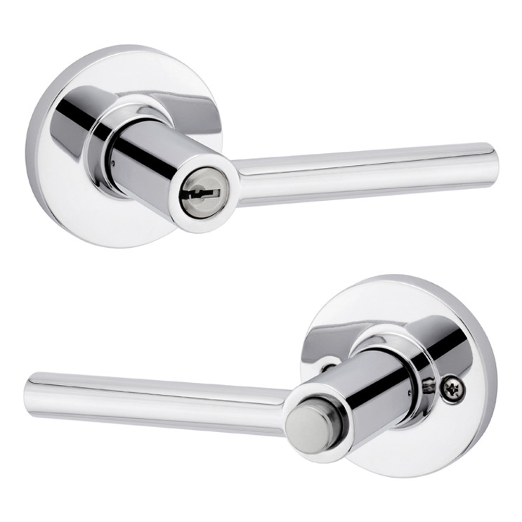 Safe Lock SL6000 Reminy Keyed Entry Lever, Turn Button Inside, Round Rose, Round Corner Adjustable Latch, Round Corner Strike, Keyed Alike in Groups of 5, Bright Polished Chrome