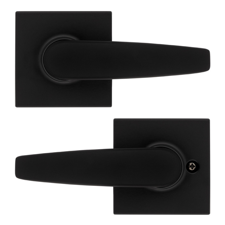 Safe Lock SL10002 Winston UL Passage Lever, 3 Hour Fire Rated, Square Rose, Round Corner Adjustable Latch, Round Corner Strike, Matte Black