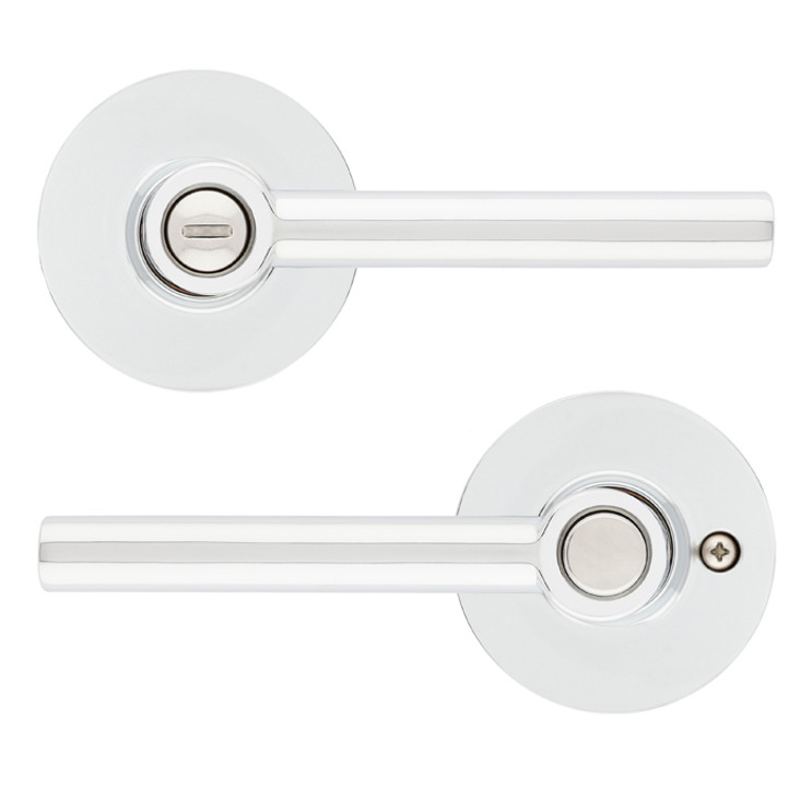 Safe Lock SL4000 Reminy Privacy Lever, Push Button Inside, Round Rose, Round Corner Adjustable Latch, Round Corner Strike, Bright Polished Chrome