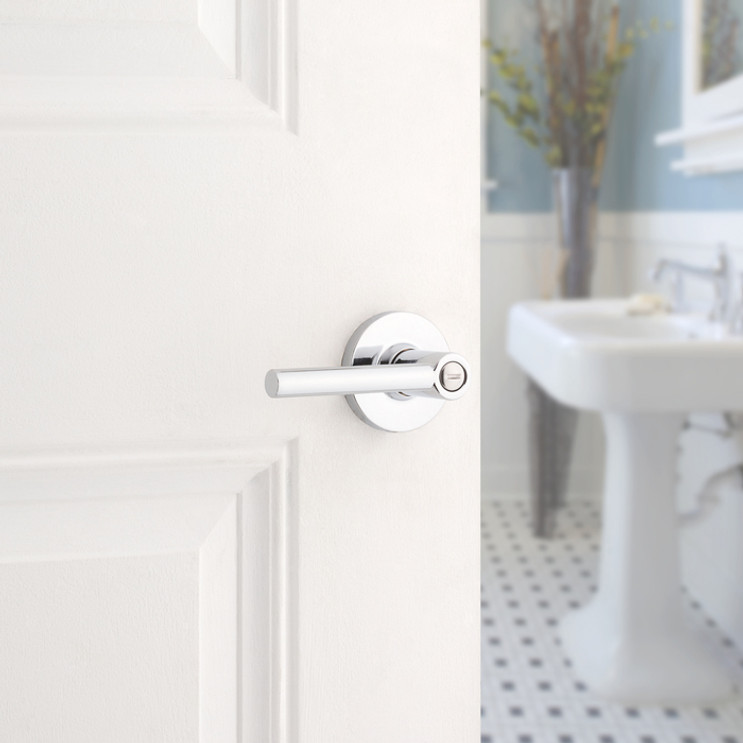 Safe Lock SL4000 Reminy Privacy Lever, Push Button Inside, Round Rose, Round Corner Adjustable Latch, Round Corner Strike, Bright Polished Chrome