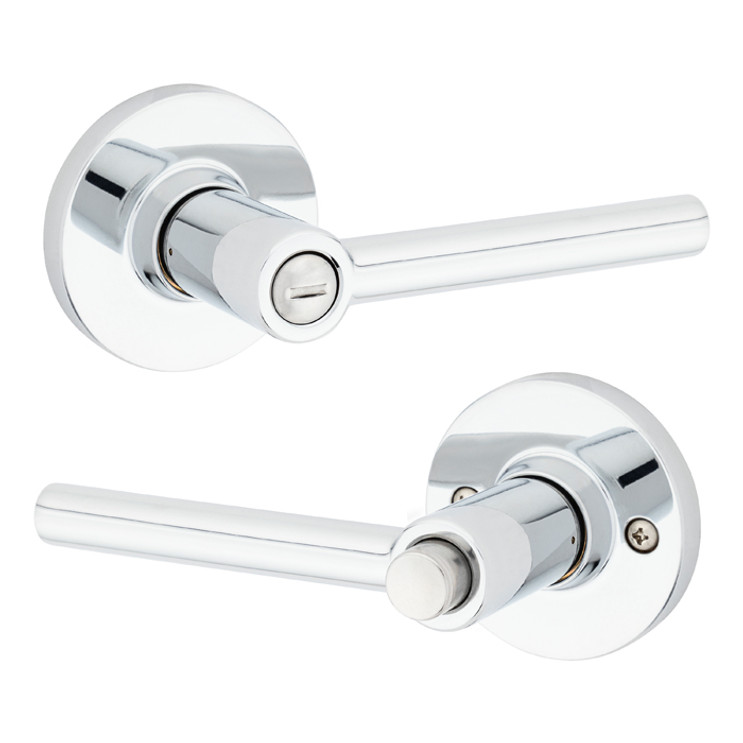 Safe Lock SL4000 Reminy Privacy Lever, Push Button Inside, Round Rose, Round Corner Adjustable Latch, Round Corner Strike, Bright Polished Chrome