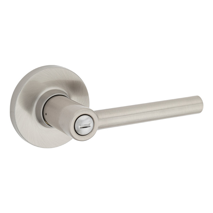 Safe Lock SL4000 Reminy Privacy Lever, Push Button Inside, Round Rose, Round Corner Adjustable Latch, Round Corner Strike, Satin Nickel
