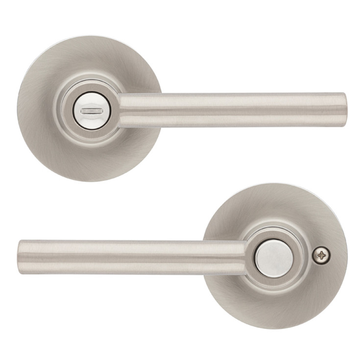 Safe Lock SL4000 Reminy Privacy Lever, Push Button Inside, Round Rose, Round Corner Adjustable Latch, Round Corner Strike, Satin Nickel