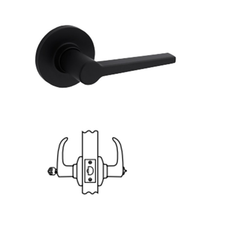 Safe Lock SL6000 Daylon Keyed Entry Lever, Round Rose, Round Corner Adjustable Latch, Round Corner Strike, Keyed Alike in Groups of 3, Matte Black