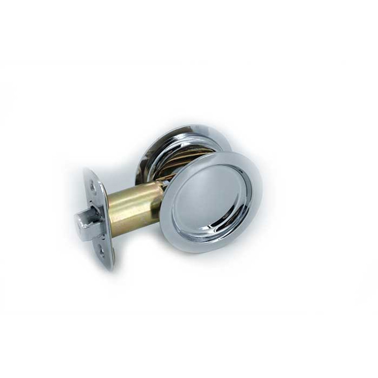 Orca Hardware Pocket Door Latch Lock, Round, Passage Function, Bright Polished Chrome