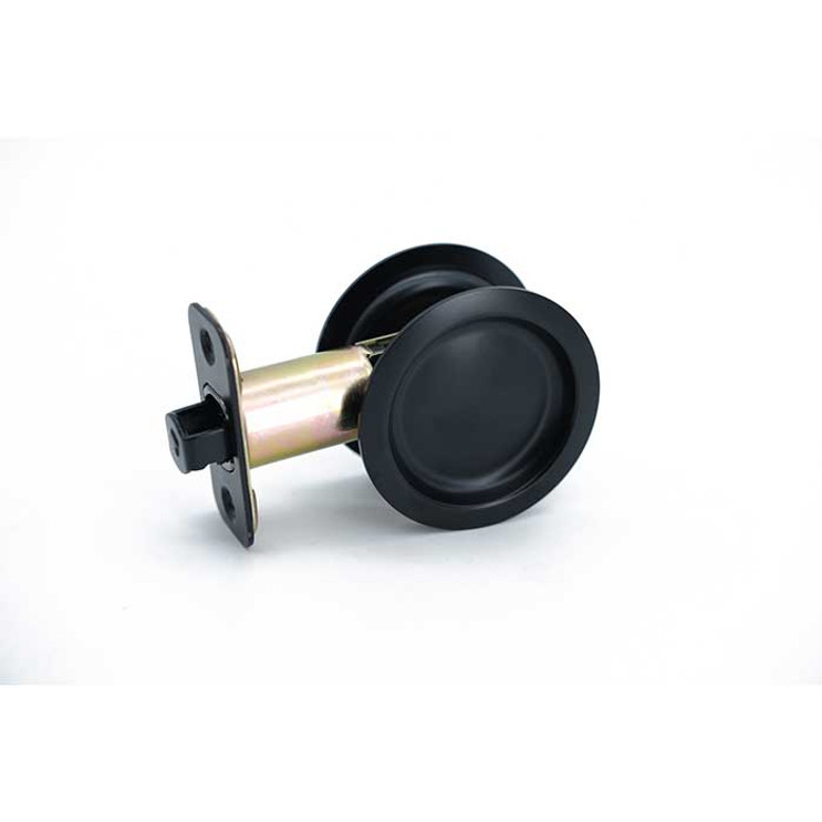 Orca Hardware Pocket Door Latch Lock, Round, Passage Function, Matte Black