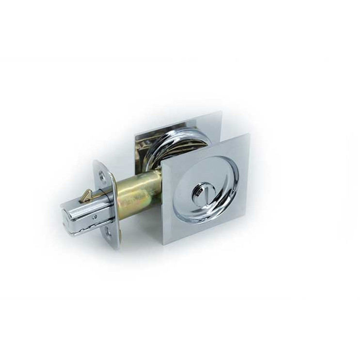 Orca Hardware Pocket Door Lock, Square, Privacy Function, Bright Polished Chrome