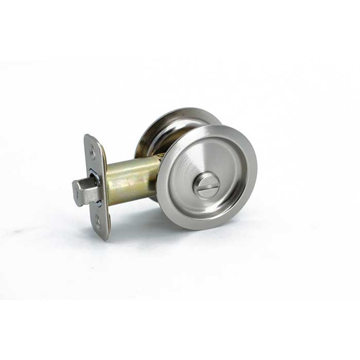 Orca Hardware Pocket Door Lock, Round, Privacy Function, Satin Nickel