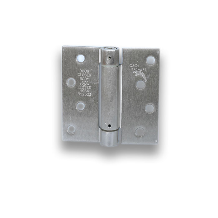 Orca Hardware Spring Steel Hinge 4" X 4" X Square Corner, Z Hole Pattern, Satin Nickel