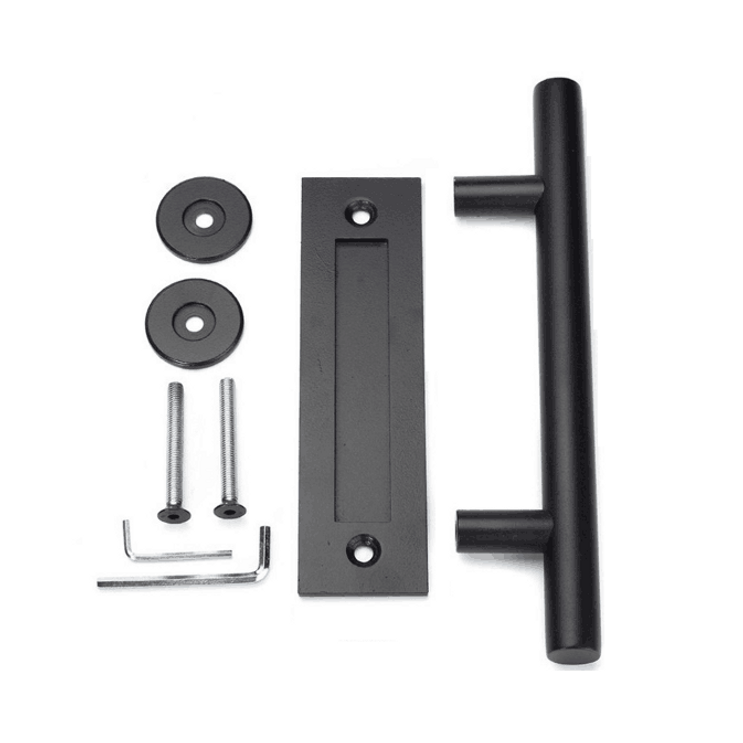Orca Hardware Sliding Door Round Bar And Recessed Pull Combo 12" 8" Rectangular Flush, Matte Black