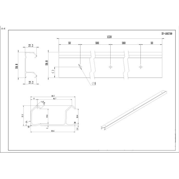 Orca Hardware Bypass Track Only 48", No Fascia, Milled Aluminum
