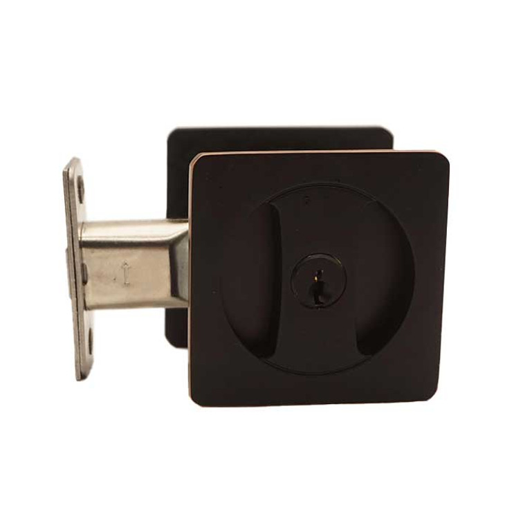 Orca Hardware Pocket Door Lock Keyed, Square, Entry Function, With 3 Brass Keys, Oil Rubbed Dark Bronze