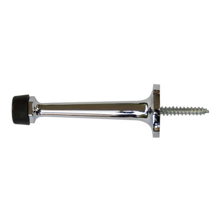 Orca Hardware Hd Rigid Door Stop With Gray Tip Heavy Duty, Brass, 3-1/4" Length, Bright Polished Chrome