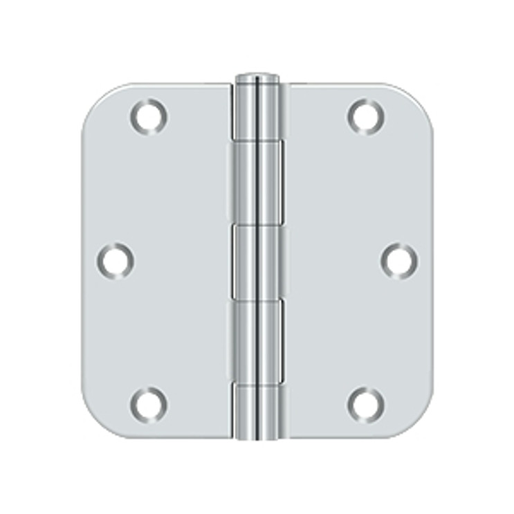 Deltana 3-1/2" X 3-1/2" X 5/8" Radius Corner Hinge Residential Steel, .085 Thickness, Bright Polished Chrome (Pair)