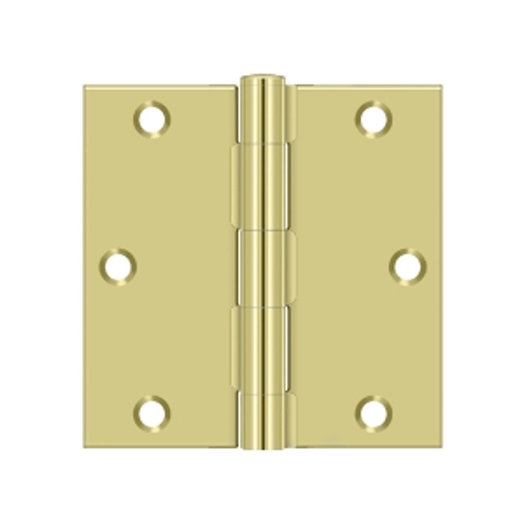 Deltana 3-1/2" X 3-1/2" Square Corner Hinge Residential Steel, .085 Thickness, Bright Polished Brass (Pair)