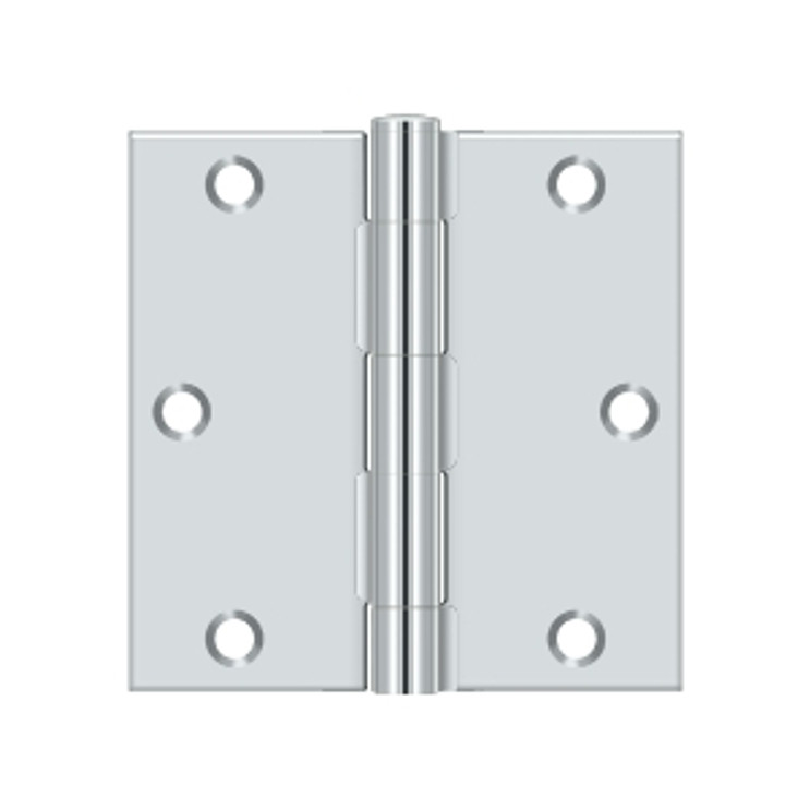 Deltana 3-1/2" X 3-1/2" Square Corner Hinge Residential Steel, .085 Thickness, Bright Polished Chrome (Pair)