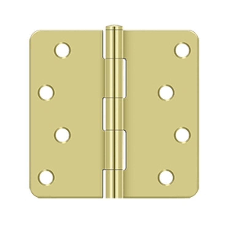 Deltana 4" X 4" X 1/4" Radius Corner Hinge Residential Steel, 1/, .085 Thickness, Bright Polished Brass (Pair)