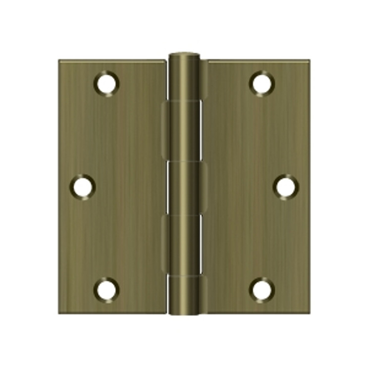 Deltana 3-1/2" X 3-1/2" Square Corner Hinge Residential Steel, .085 Thickness, Antique, Satin Brass Blackened (Pair)