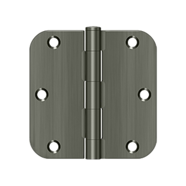 Deltana 3-1/2" X 3-1/2" X 5/8" Radius Corner Hinge Residential Steel, .085 Thickness, Antique Pewter, Satin Nickel Blackened (Pair)