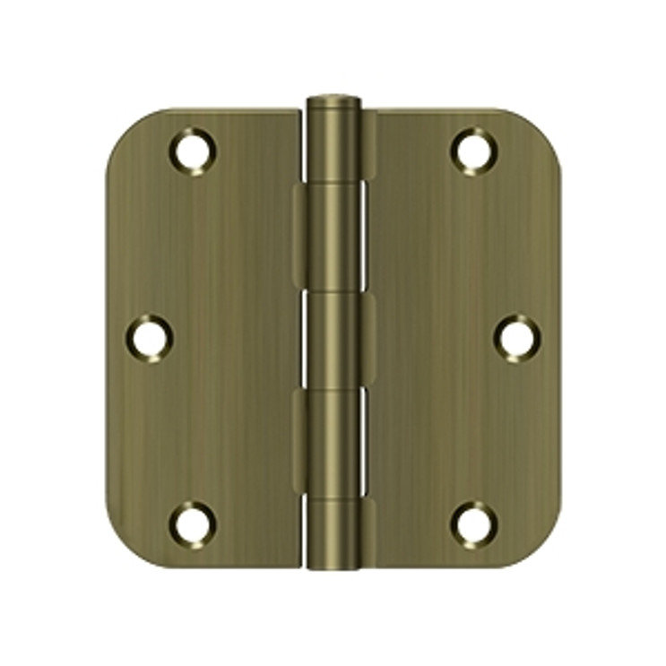 Deltana 3-1/2" X 3-1/2" X 5/8" Radius Corner Hinge Residential Steel, .085 Thickness, Antique, Satin Brass Blackened (Pair)