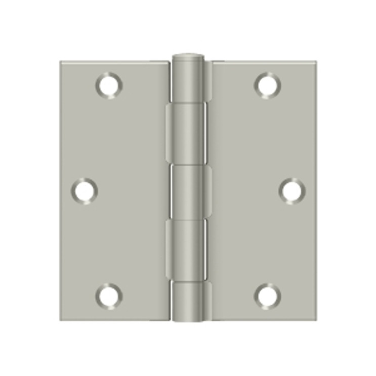 Deltana 3-1/2" X 3-1/2" Square Corner Hinge Residential Steel, .085 Thickness, Satin Nickel (Pair)