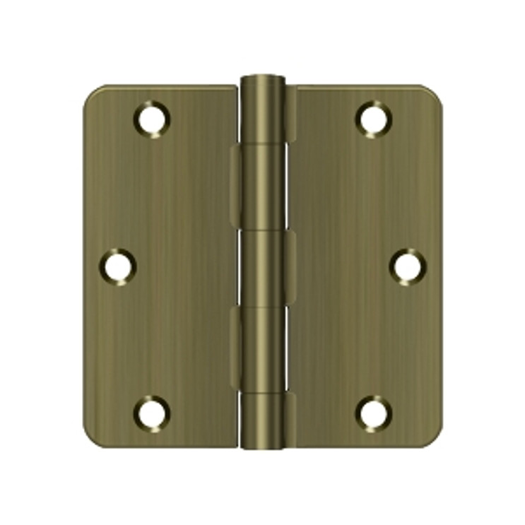 Deltana 3-1/2" X 3-1/2" X 1/4" Radius Corner Hinge Residential Steel, .085 Thickness, Antique, Satin Brass Blackened (Pair)