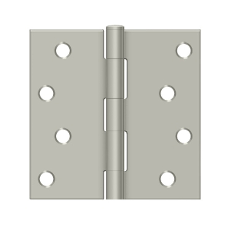 Deltana 4" X 4" Square Corner Hinge Residential Steel, .085 Thickness, Satin Nickel (Pair)