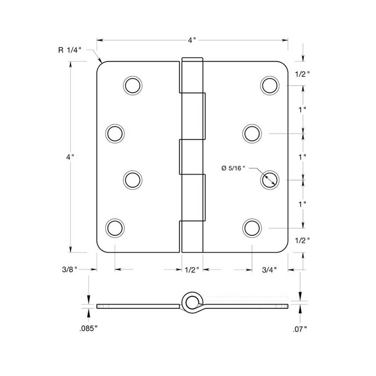 Deltana 4" X 4" X 1/4" Radius Corner Hinge Residential Steel, 1/, .085 Thickness, Oil Rubbed Dark Bronze