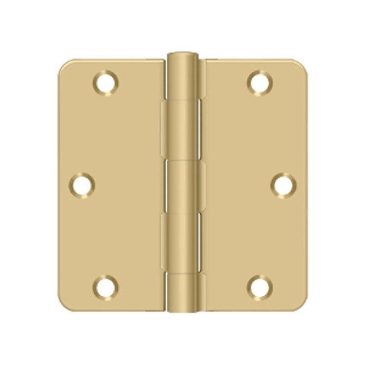 Deltana 3-1/2" X 3-1/2" X 1/4" Radius Corner Hinge Residential Steel, .085 Thickness, Satin Brass (PR)