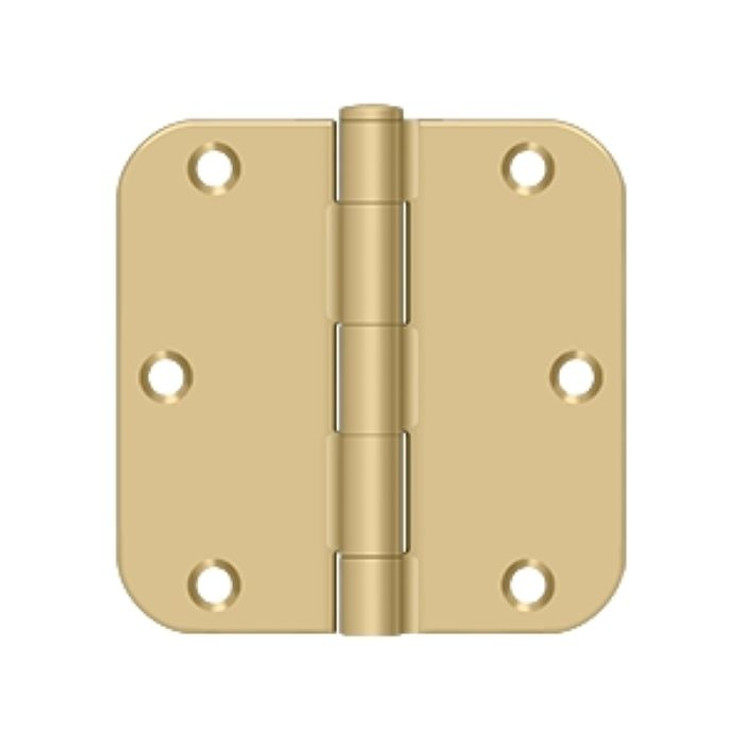 Deltana 3-1/2" X 3-1/2" X 5/8" Radius Corner Hinge Residential Steel, .085 Thickness, Satin Brass